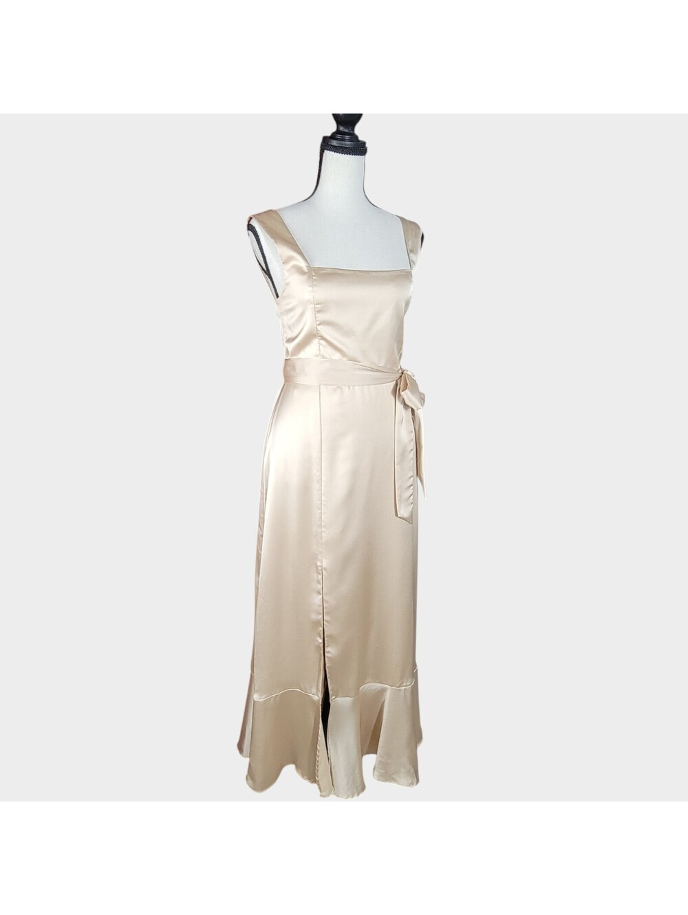 Show Me Your Mumu Claire Midi Dress Medium Champagne Luxe Satin Bridesmaid Slit